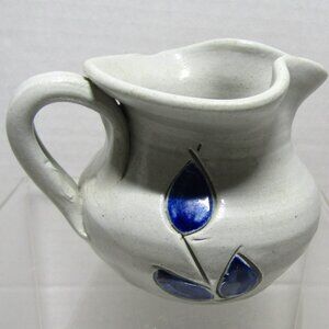 Williamsburg Pottery Salt Glaze Small 3" Creamer Syrup Pitcher Cobalt Blue Leaf